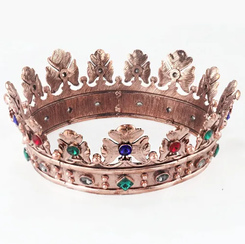 Vista 4 de Corona real barroca para hombre, corona de pelo de príncipe de metal, círculo completo, accesorios para el cabello para fiesta de cumpleaños