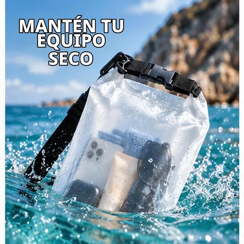 Vista 5 de Bolsa impermeable de almacenamiento transparente con tapa enrollable - Bolsa seca de 2 l/5 l/10 l/20 l, adecuada para viajes, natación, kayak Blanco