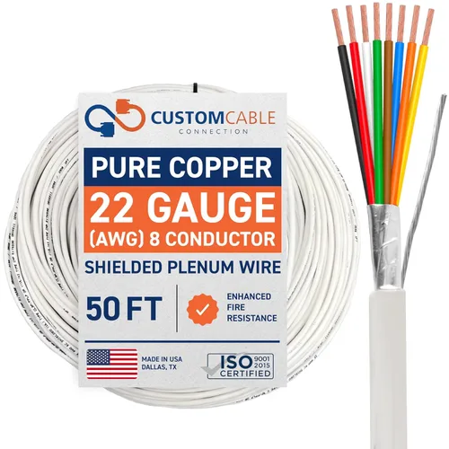 Vista 58 de Cable CMP Plenum blindado trenzado de conexión de cable, cable de bajo voltaje CL3P listado por UL, 22 AWG 2 conductores, carrete de 500 pies, blanco