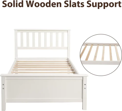 Vista 4 de Harper & Bright Designs Base de cama de tamaño individual, cama de plataforma de madera con cabecero, cama de plataforma individual con soporte