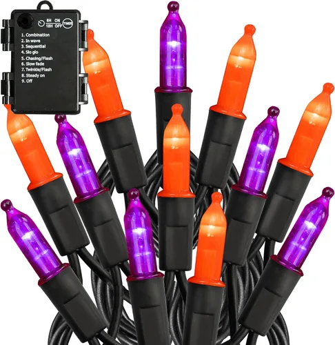 Vista 19 de TW SHINE - Luces de Navidad operadas con batería, paquete de 2, total 100 LED, 32 pies, luces de cadena operadas con batería con 8 modos, luces