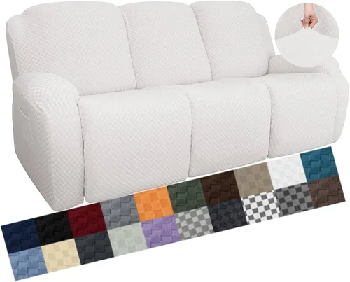Vista 44 de YEMYHOM Funda elástica de 4 piezas para silla reclinable de jacquard con bolsillo lateral, antideslizante, ajustable, protector de muebles con parte