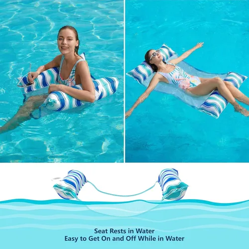 Vista 5 de Jasonwell Inflatable Pool Hammock Float - Water Hammock Pool Floaties Multi-Purpose (Saddle Lounge Chair Drifter) 4 in 1 Lake Beach Floating Azul