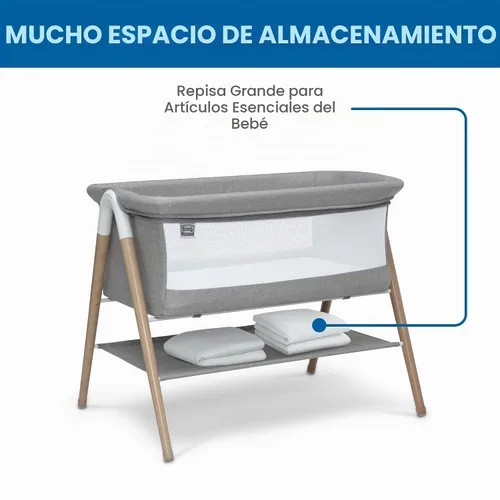 Vista 6 de Delta Children Simmons Kids Koi by The Bed Moisés con malla transpirable y patas de madera de haya natural, gris paloma