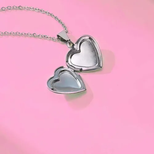 Vista 5 de KunBead Collar con dije de corazón con inicial para mujer con piedra natal que sostiene fotos para la familia, Metal, vidrio