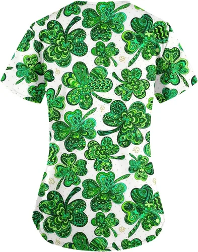 Vista 5 de Womens Top Print Blouses for Women Short Sleeve V Neck Work Scrub Summer Fall Shirt 2023 Fashion