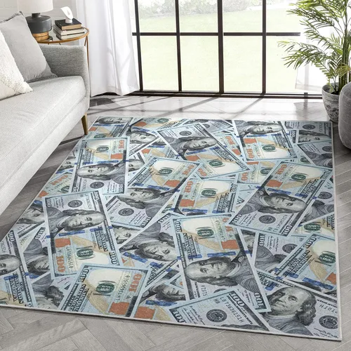 Vista 12 de Well Woven Money Collection New Hundred Dollar Bill - Alfombra de pasillo de 2 x 5 pies Azul verdoso