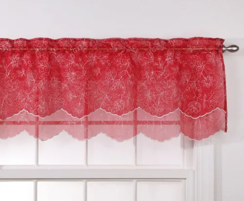 Vista 11 de Renaissance Home Fashion Stylemaster Reese - Cenefa festoneada transparente bordada en capas, 55 x 17 pulgadas, color moca