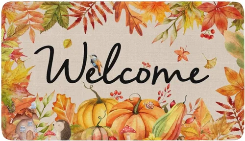 Vista 9 de Tapete de bienvenida para puerta de Halloween, divertido esqueleto para decoración del hogar, antideslizante, para interiores y exteriores, 17 x 30