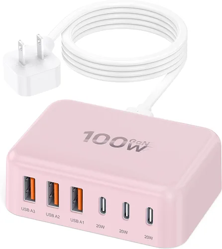 Vista 3 de Cargador USB 6 en 1 de 100 W, estación de carga 50% más pequeña para A-blanco