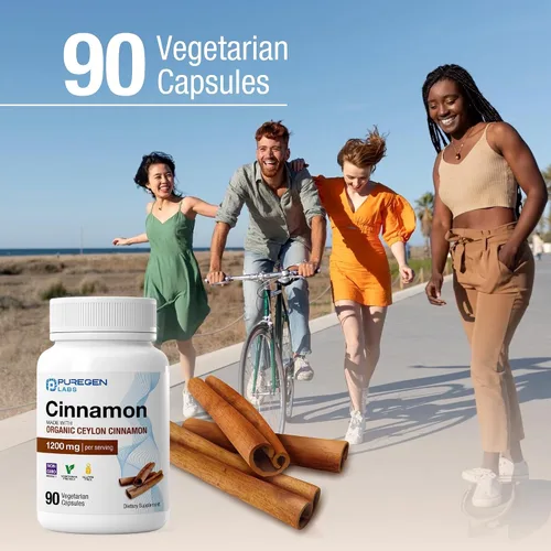 Vista 6 de Puregen Labs Canela Orgánica (Canela de Ceilán) 1,200mg por Porción 90 Cápsulas Vegetarianas - Sin Aditivos Nocivos No Transgénico Sin Gluten