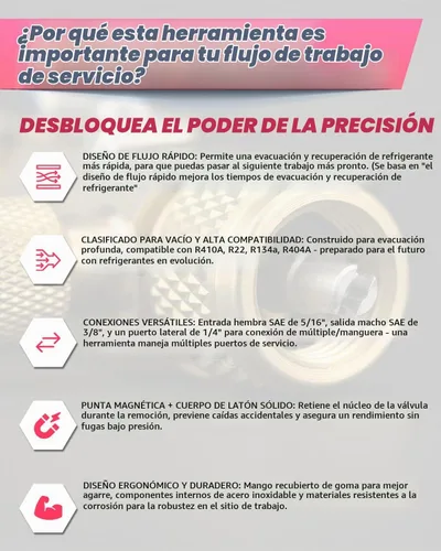 Vista 3 de Herramienta de extracción de núcleo de válvula HVAC con kit de evacuación de 3/8 pulgadas, compatible con SAE 5/16, manguera de vacío de doble