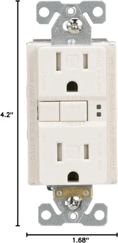 Vista 7 de Eaton GFCI - Receptáculo dúplex resistente a manipulaciones de 15A -125 V con placa de pared de tamaño estándar, almendra clara