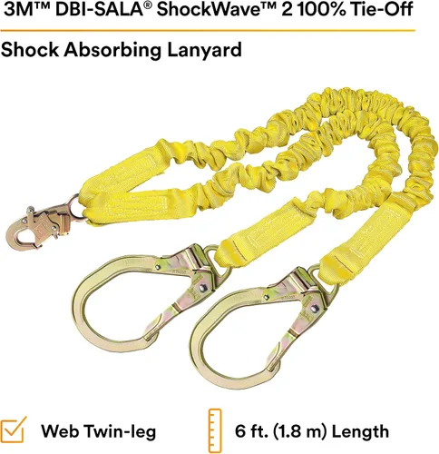 Vista 2 de 3M DBI-SALA Shockwave 2, 1244412 Cordón absorbente de choques, tela tubular, 100% amarre con ganchos de barras de refuerzo de acero en los extremos