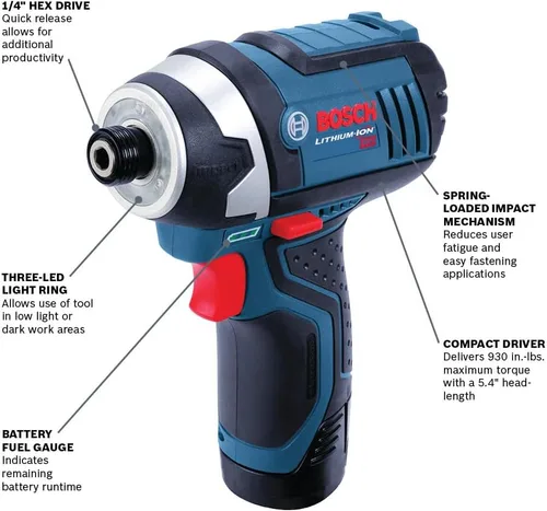 Vista 2 de Bosch PS41N 12V Max 1/4 In. Destornillador de impacto hexagonal (herramienta desnuda)