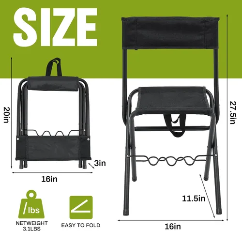 Vista 3 de Wenqik 2 sillas de pesca plegables de verano con soporte para caña, sillas de campamento de caza para adultos, silla plegable portátil al aire libre
