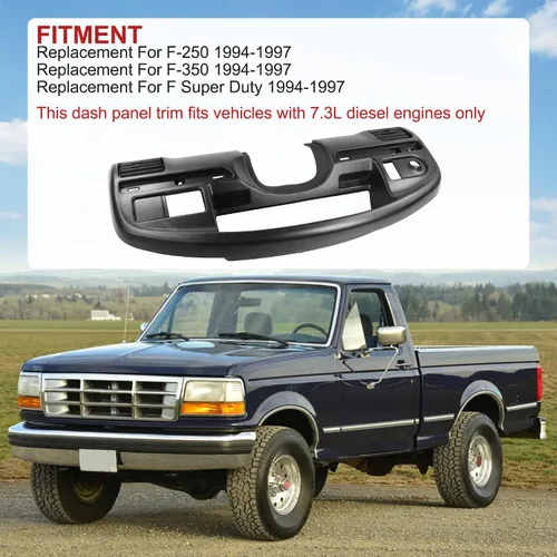 Vista 3 de Contorno de panel de tablero de instrumentos negro de reemplazo para Ford F250 F350 F Series Super Duty 7.3L V8 Diesel 1994-1997 F4TZ-15044D70-C