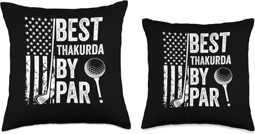 Vista 3 de Best Dad By Par Golfing Apparel by AlphaONE Best Thakurda by Par USA Flag Father's Day Golfing Dad Throw Pillow, 16x16, Multicolor