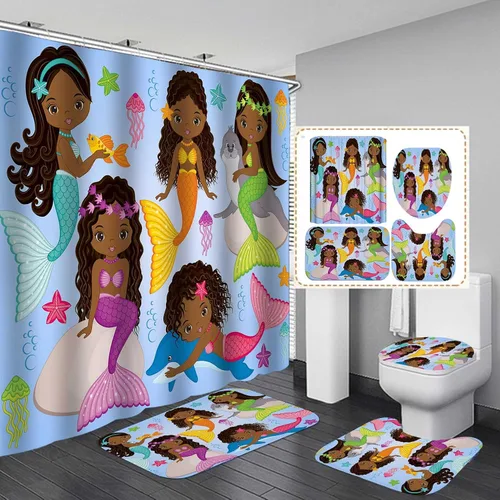 Vista 27 de Jayden Madge - Juego de 4 cortinas de ducha para mujer afroamericana, citas inspiradoras, atardecer, safari, animales, tribal, niña afro, orgullosa