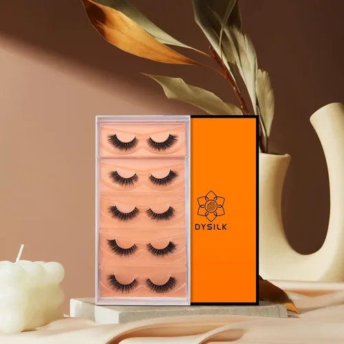 Vista 4 de DYSILK Pestañas postizas de visón, 5 pares de pestañas 6D, kit de extensión de pestañas de visón sintético, pestañas postizas, pestañas esponjosas