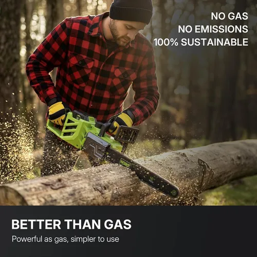 Vista 9 de WORKIT Motosierra eléctrica de 16 pulgadas, motosierra sin escobillas de 40 V inalámbrica con 2 baterías de 4.0 Ah, tensión de cadena sin
