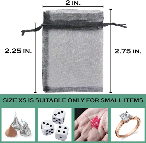 Vista 2 de TheDisplayGuys - Paquete de 48 bolsas de regalo de organza transparente negra de 2 x 2-3/4 pulgadas con cordón, bolsas de regalo para joyas, bolsas