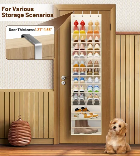 Vista 6 de MISSLO Organizador de zapatos de 12 niveles para colgar sobre la puerta, de malla transpirable, estante colgante para zapatos para almacenamiento