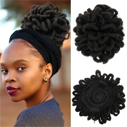Vista 24 de DreadLocks Chignons Afro High Puff Cola de Caballo con Cordón Moño de Cabello Postizos Faux Locs Chignons con Clip Cola de Caballo para Mujeres
