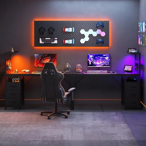 Vista 8 de Escritorio pequeño para computadora de juegos de 48 pulgadas con luces LED y estante de almacenamiento, color negro