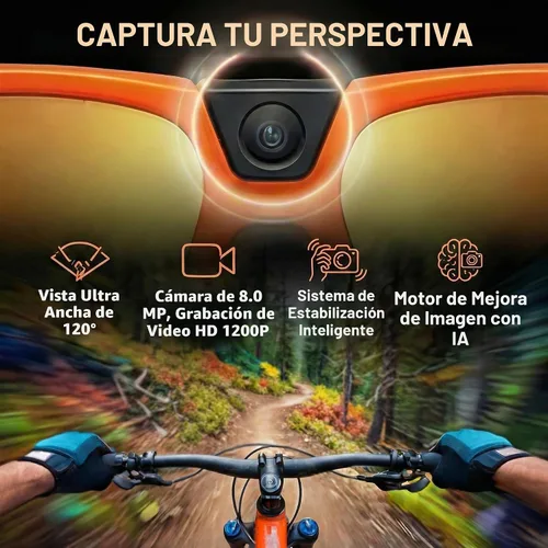 Vista 2 de Gafas inteligentes AI con cámara de 8 MP, IP54 AI voice assistant, hands-free video recording, open-ear audio, real-time translation, sports