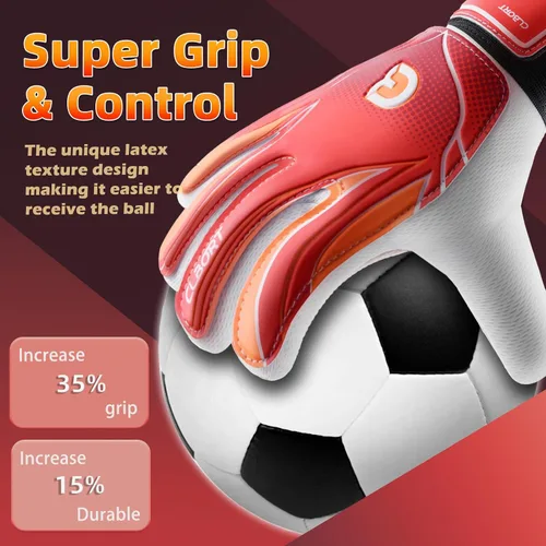 Vista 23 de Guantes de portero de fútbol para jóvenes y niños, guantes de portero con palmas de súper agarre, guantes de fútbol antideslizantes, protección