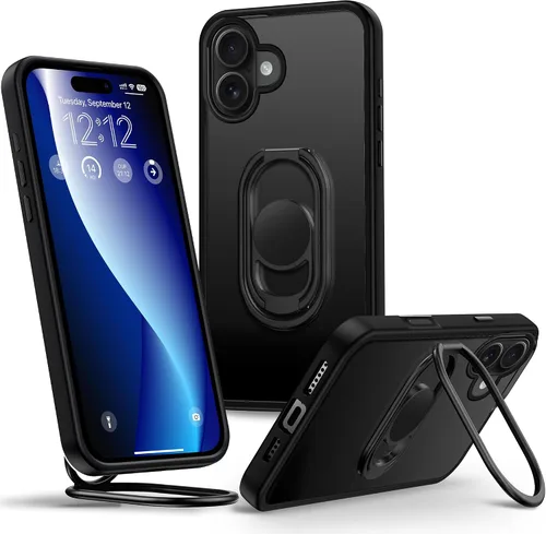 Vista 15 de Shields Up Funda para iPhone 16 Pro con Soporte, Funda de Teléfono Transparente con Soporte de Doble Anillo [Ajustable y Plegable] Cubierta