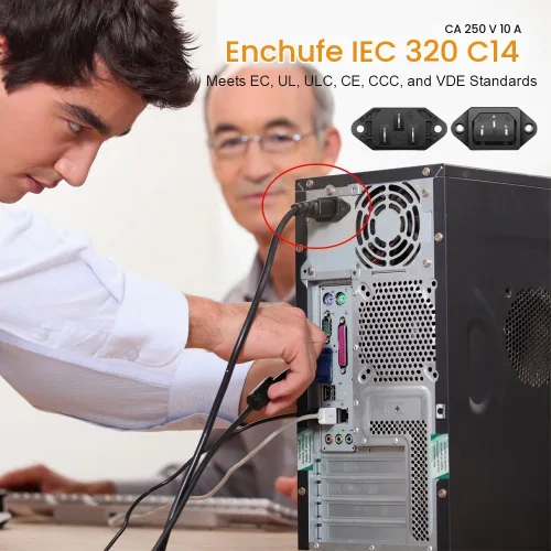 Vista 7 de Adaptador de enchufe de montaje en panel C14, paquete de 10 enchufes de alimentación de CA 250 V 10 A IEC 320 conector de terminal enchufe negro