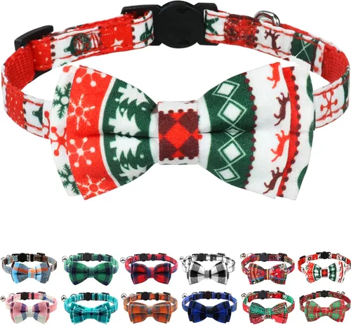 Vista 9 de Collar Joytale con corbatín y campana, lindos patrones de cuadros, 1 o 2 unidades de collares de seguridad para gato, Negro