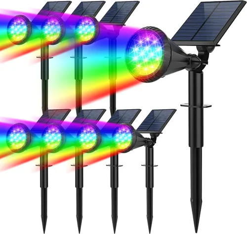 Vista 8 de Focos solares para exteriores, cambio de color, 7 modos/14 luces LED solares para exteriores, impermeables, RGB multicolor, luces solares