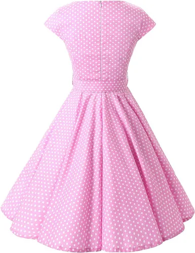 Vista 2 de Vestidos vintage de los años 50 para mujer, vestido de cóctel retro estilo halter de los años 50, a lunares, pinup, Rockabilly Audrey Hepburn