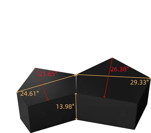 Vista 2 de Juego de mesa auxiliar anidable, geométrico, pentágono irregular, cóctel, centro, sala de estar, oficina, comedor (negro)