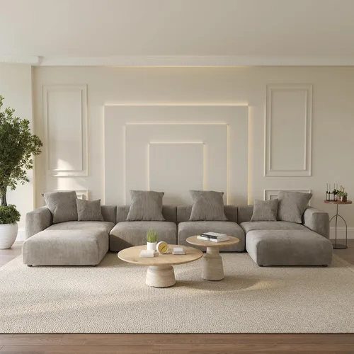 Vista 22 de WJShome Cloud Couch Sofá Seccional Modular, Sofá en Forma de L de 102 pulgadas con Otomana, Sofá de Pana Beige de 3 Asientos, Sofá Seccional