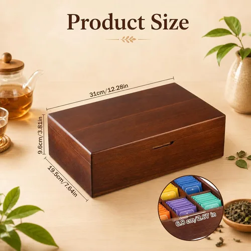 Vista 2 de 1 organizador de caja de té de madera de acacia, organizador de té