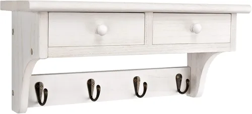 Vista 9 de Emfogo - Ganchos de pared de madera con estilo rústico, montados en la pared, con 4 ganchos y estante para entrada, cuarto de servicio, dormitorio