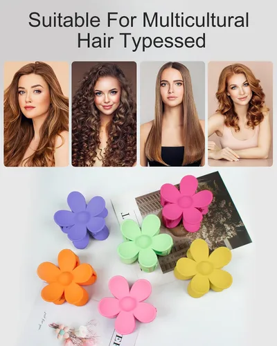 Vista 5 de 6 pinzas para el cabello de flores, pinzas grandes para cabello grueso, mate, antideslizantes, de sujeción fuerte, lindas pinzas de margarita