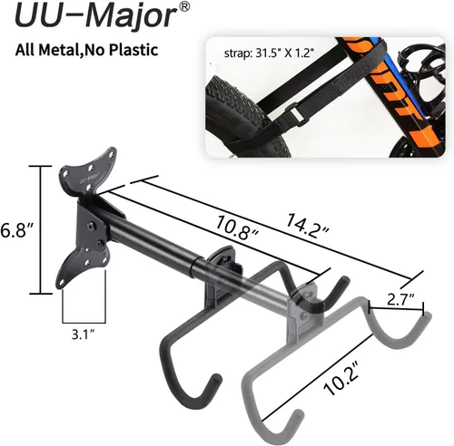 Vista 3 de UU-Major Soporte de pared para bicicleta, colgador de bicicleta resistente, gancho de bicicleta montado para pared de garaje, soporte horizontal