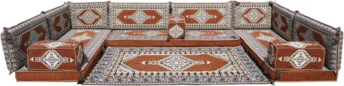 Vista 65 de arabicsofa Cojines de piso árabe en forma de U – Sofá tradicional Majlis con sofá otomano