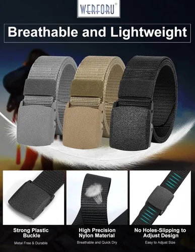 Vista 4 de WERFORU Cinturón de nailon para hombre, cinturón táctico militar, correa de lona para exteriores con hebilla de plástico