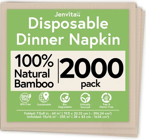 Vista 10 de Servilletas compostables 100% bambú (paquete de 50) Servilletas resistentes para almuerzo, cena, eventos, ocasiones y entretenimiento, ecológicas