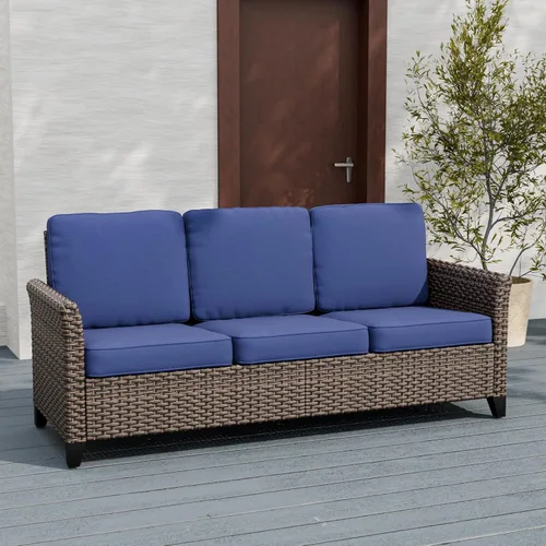 Vista 10 de EAGLE PEAK Ocean Vista - Sofá de mimbre para exteriores, cojines profundos, muebles de ratán resistentes a la intemperie, sofá, marrón/beige
