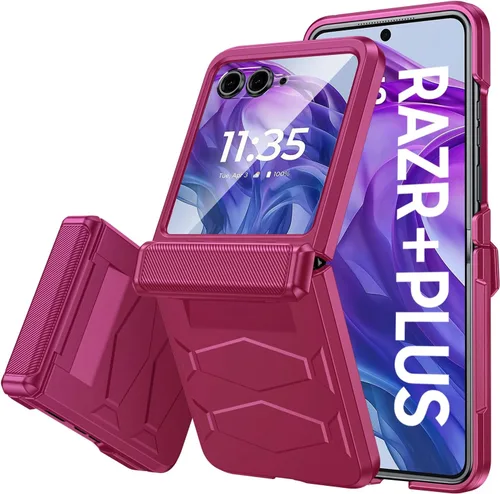 Vista 11 de Vizvera para Motorola Razr 2024 - Funda con tapa con bisagra, protector de pantalla incorporado, a prueba de golpes, funda todo en uno para Negro
