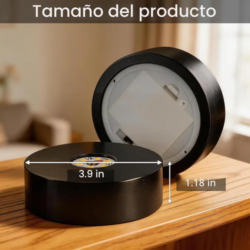 Vista 4 de Base de luz LED de alimentación de batería para decoración de cristal, luz cálida, 4 pulgadas Negro oscuro