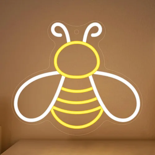 Vista 5 de CoolGift Mart Letrero de neón de abeja - Luz de neón de miel regulable para decoración de pared, decoraciones de fiesta de cumpleaños para el hogar