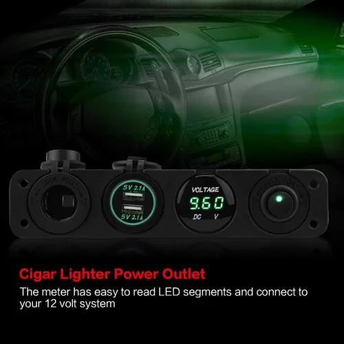 Vista 4 de 12 24V LED Dual USB Voltímetro Encendedor de cigarros Toma de corriente Interruptor de panel de 4 agujeros, toma de corriente dual USB, voltímetro